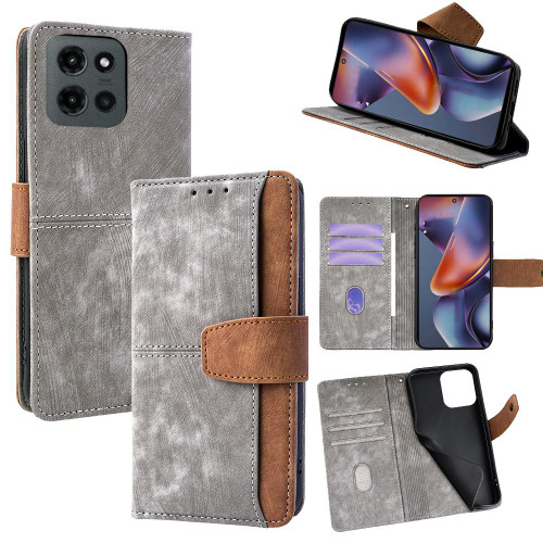 Moto G 2025 Color Stitching Skin Feel Leather RFID Blocking Phone Case - Grey